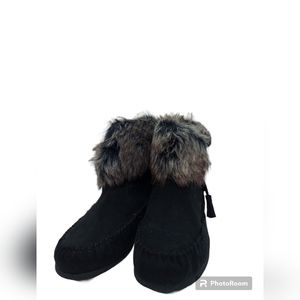 Madden Girl Finn Black Faux Fur Trim Booties Women's Size 5 1/2 NIB